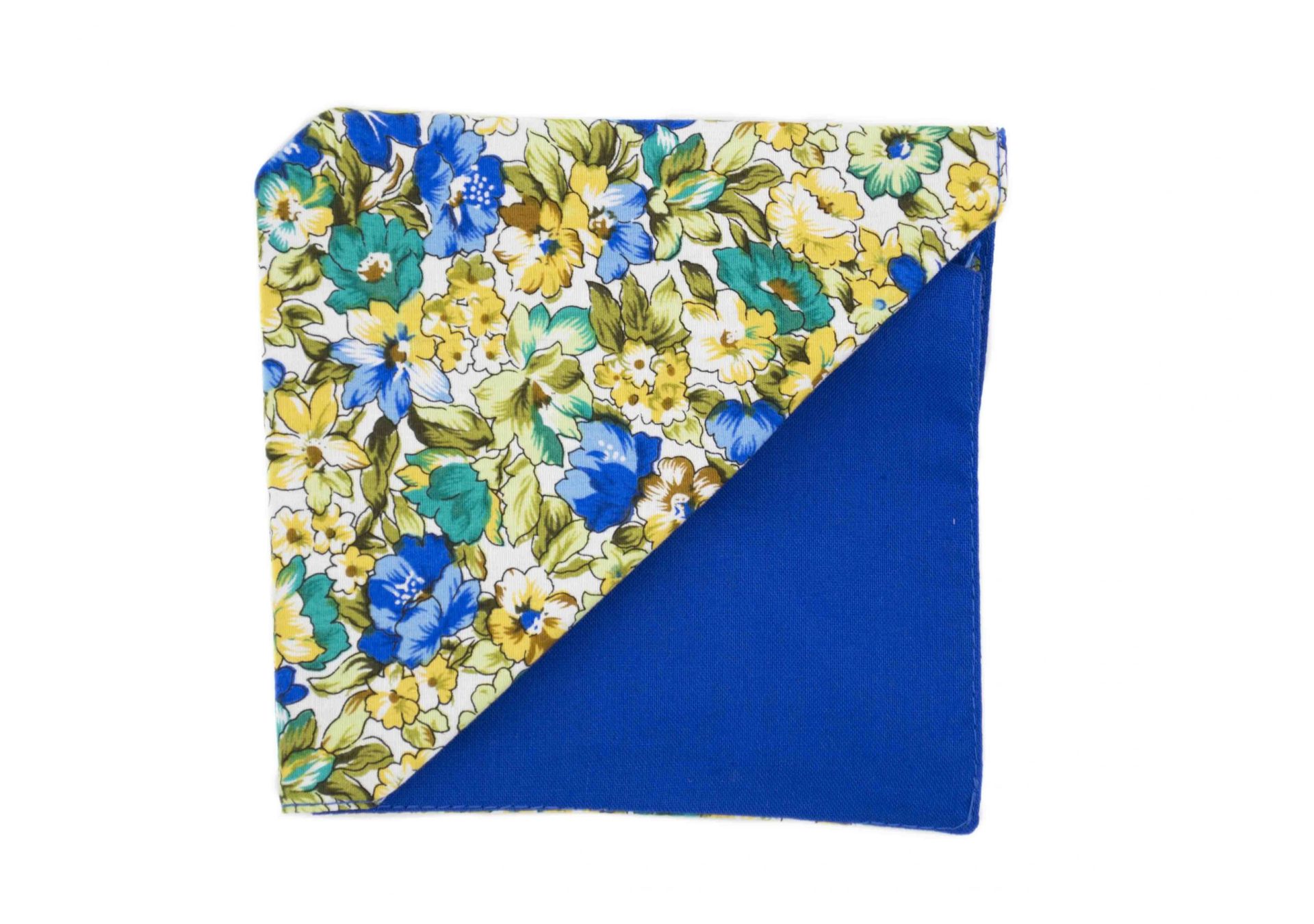 JAGGS_costume_sur_mesure_chemise_sur_mesure_Belgique_waterloo_bruxelles_pochette_Yellow_Garden_fleuris_bleu_jaune_sur_fond_blanc