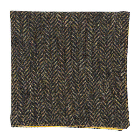 JAGGS_costume_sur_mesure_Belgique_waterloo_bruxelles_pochette_TWEED_Holland_and_Sherry_MARRON_ET_ORANGE_CHEVRON_DUNDEE_dos_jaune