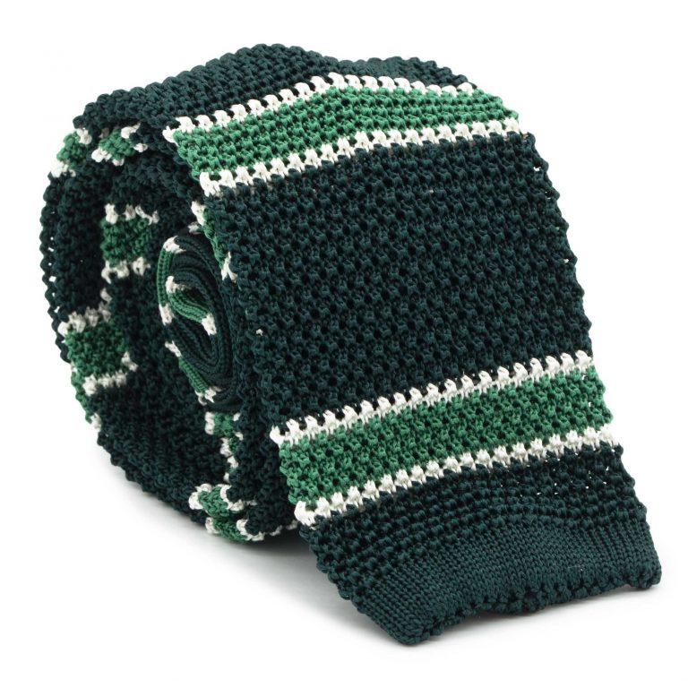 Cravate tricot vert et vert émeraude à rayures robert
