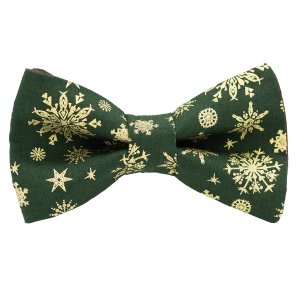 Nœud papillon "Christmas Snow" - flocons de neige dorés sur fond vert sapin