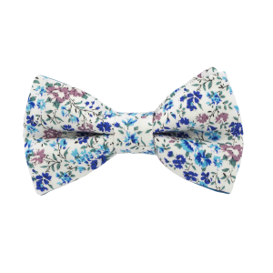 Nœud papillon "Ecume florale" - fleurs bleues sur fond blanc