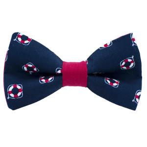 Nœud papillon "Matelot" - Bouées rouges et blanches sur fond bleu marine