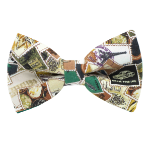 Nœud papillon "Philatéliste" - timbres beiges, marrons et verts