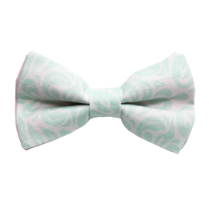 Nœud papillon "Rosée du matin" - motifs végétaux vert d'eau sur fond blanc