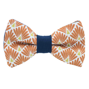 Nœud papillon motif japonais plume de paon orange