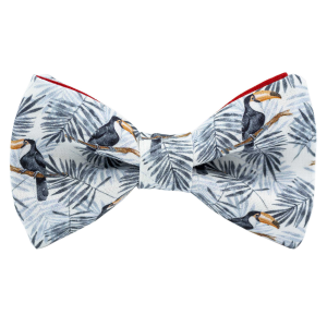 Nœud papillon motif tropical toucan gris
