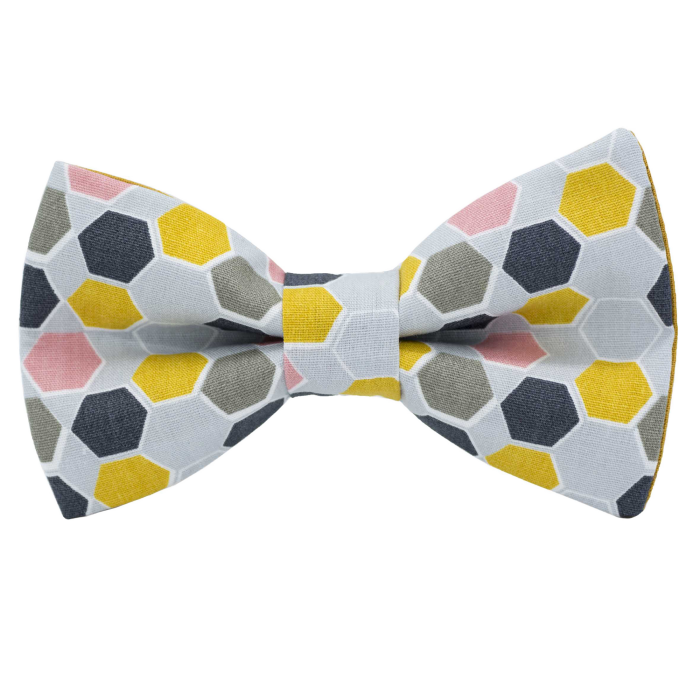 Nœud papillon “Hexagone” gris & jaune moutarde