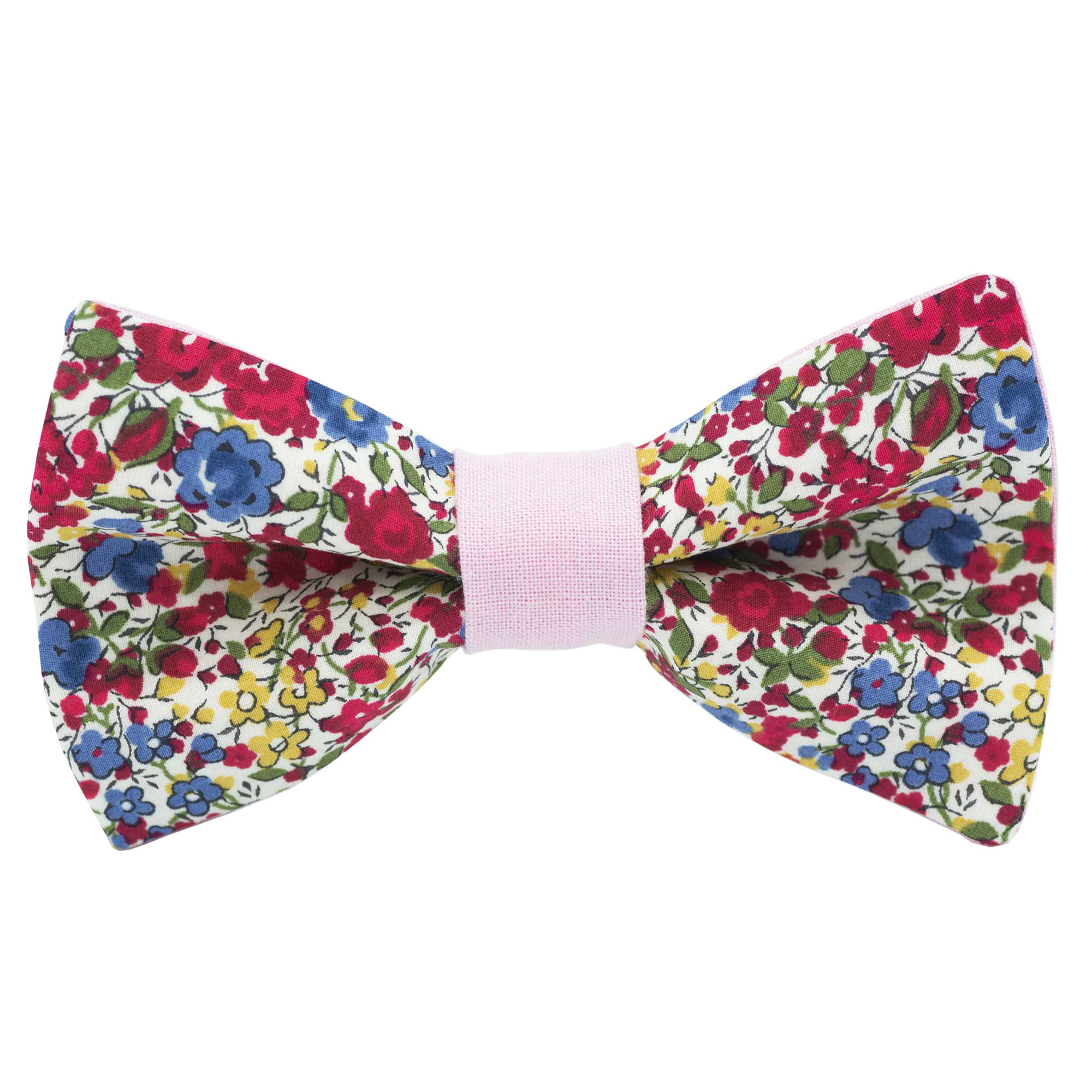 Nœud papillon Liberty "Emma and Georgina" rouge- bague rose pale