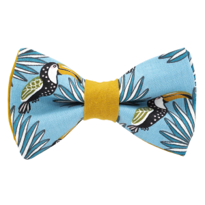 Nœud papillon motif toucan bleu