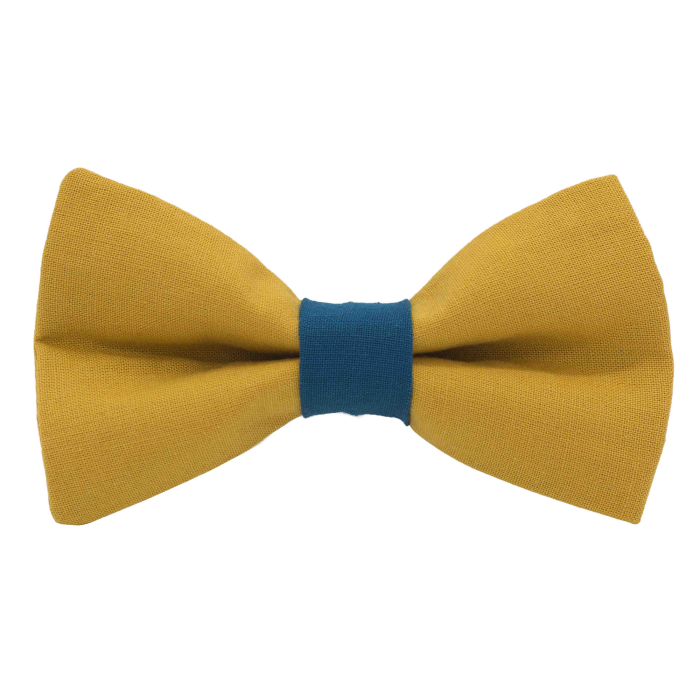Nœud papillon jaune mourtade uni - bague bleu canard