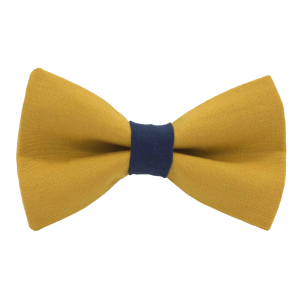 Nœud papillon jaune moutarde uni - bague bleu marine