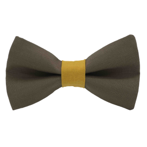 Nœud papillon marron uni - bague moutarde