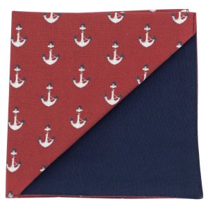 Pochette "Moussaillon" - ancres blanches et marines sur fond rouge