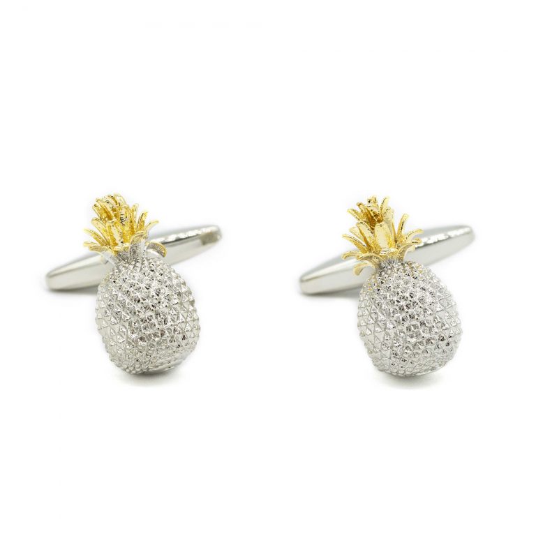 Bouton de manchette ananas doré rhodium