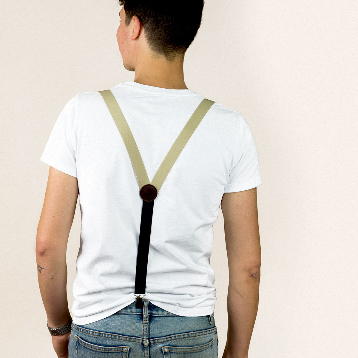 JAGGS revendeur Bertelles : Bretelles fines à pinces beige de dos