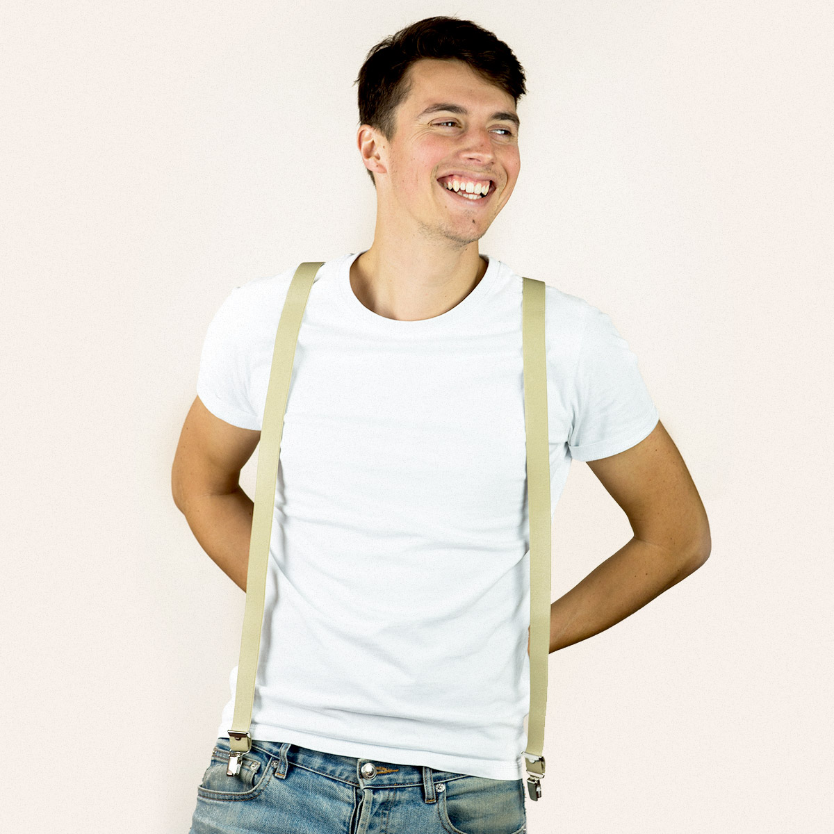 JAGGS revendeur Bertelles : Bretelles fines à pinces beige decoté