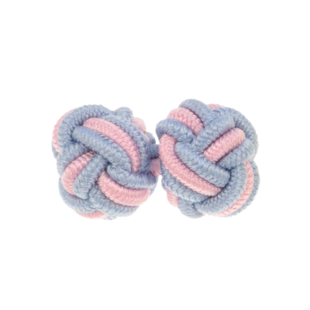 Bouton de manchette passementerie bleu ciel et rose