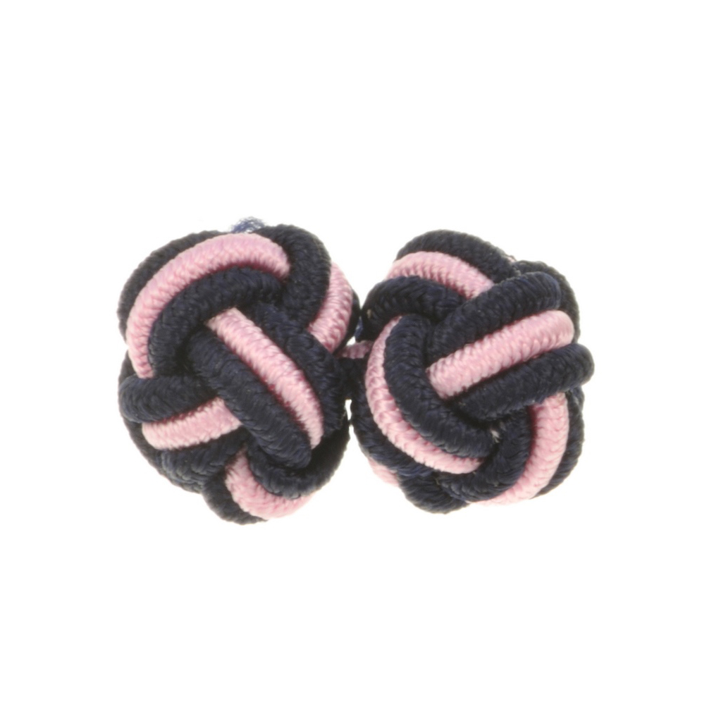 Bouton de manchette passementerie bleu marine et rose