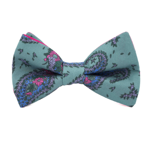Nœud papillon Liberty "Jaipur" motifs cachemire fleuris turquoise