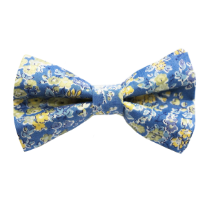 Nœud papillon Liberty "Tatum" fleurs jaunes fond bleu
