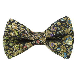 Nœud papillon "Lotus" - plantes dorées sur fond noir