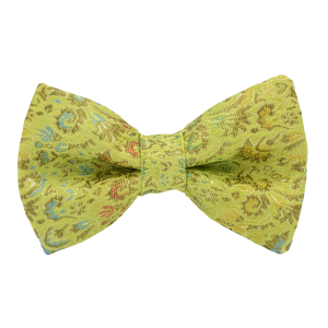 Nœud papillon "Lotus" - plantes dorées sur fond vert pomme