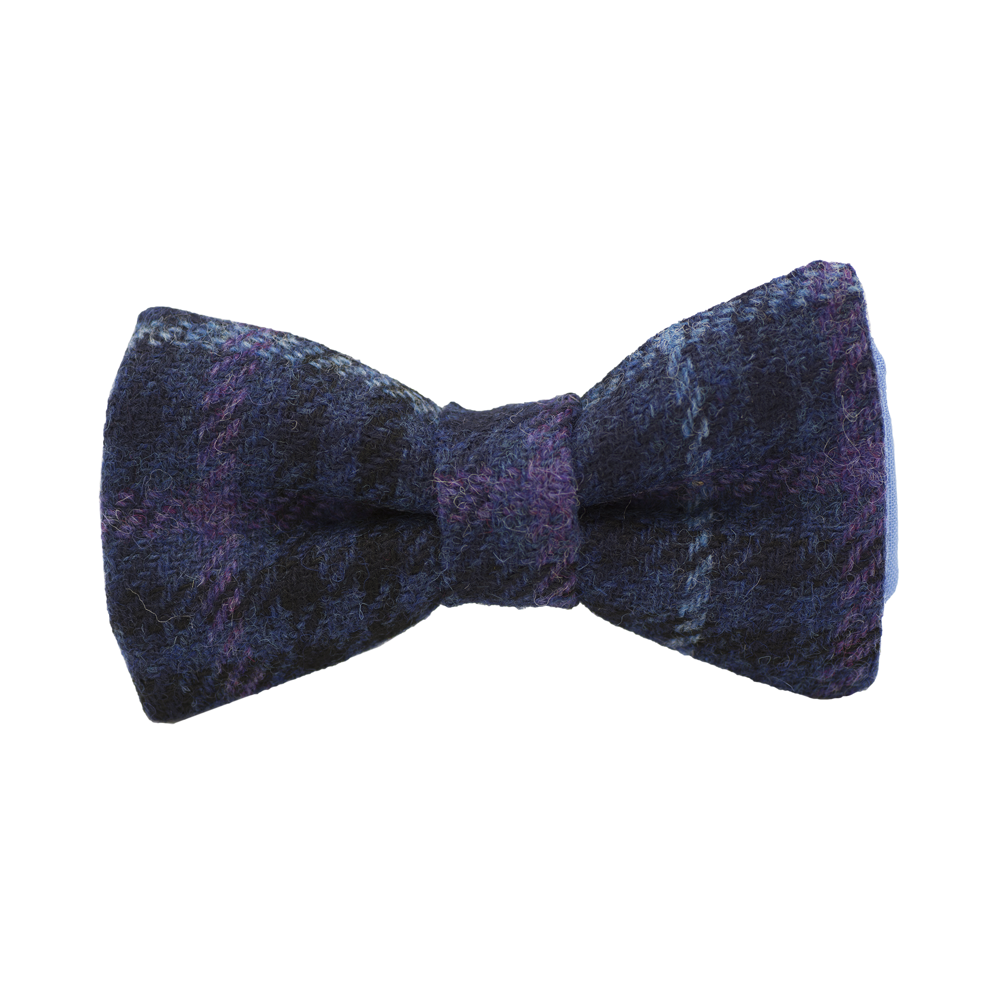 Noeud papillon tweed carreaux bleu mauve