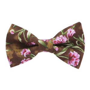 Nœud papillon "Jardin d'automne" - fleurs roses sur fond marron