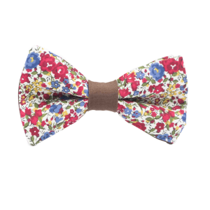 Nœud papillon Liberty "Emma and Georgina" rouge - bague marron