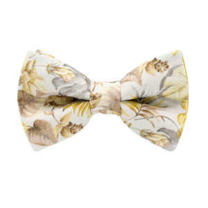 Nœud papillon motif feuilles exotiques jaune