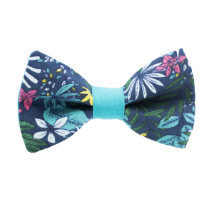 Nœud papillon motif feuilles exotiques turquoise
