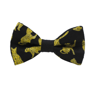 Nœud papillon motif halloween Bastet - chat jaune sur fond noir