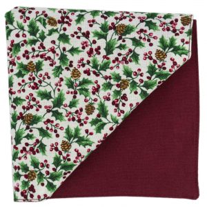 Pochette "Christmas Vibes" - houx et pomme de pin sur fond blanc