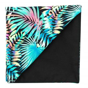 Pochette "Full Moon" - Feuilles turquoises et roses sur fond noir