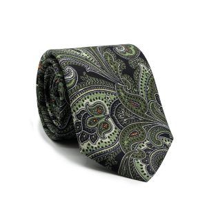 Cravate 7 plis kaki motif cachemire en soie