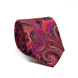 Cravate 7 plis rouge motif cachemire en soie