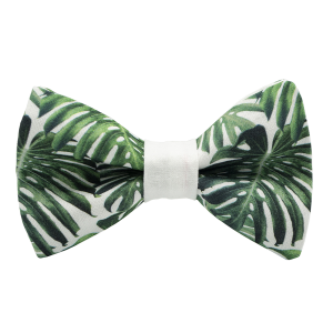 Nœud papillon motif "Tropical Mood" - Feuilles vert foncé sur fond blanc
