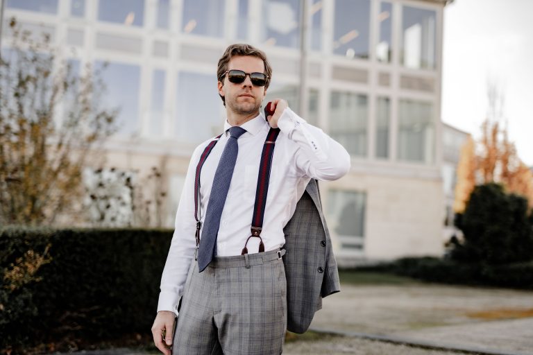 JAGGS-costume-chemise-sur-mesure-business-2pièces-gris-a-carreaux-cravates-7-plis