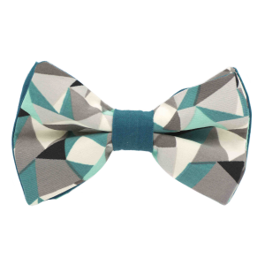 Nœud papillon "Prisme" - formes géométriques grises, blanches et turquoises