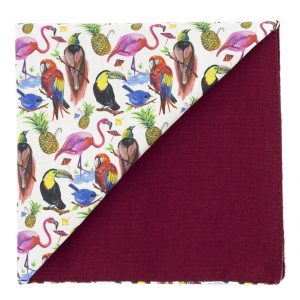 Pochette de costume Liberty Rouge bird of paradize pliée