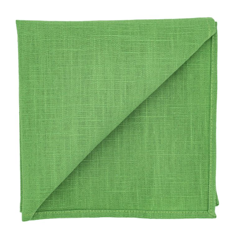 Pochette de costume en lin vert pomme pliée