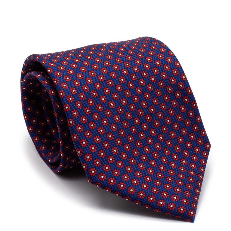 Cravate bleu marine et rouge à motifs Charles roulée