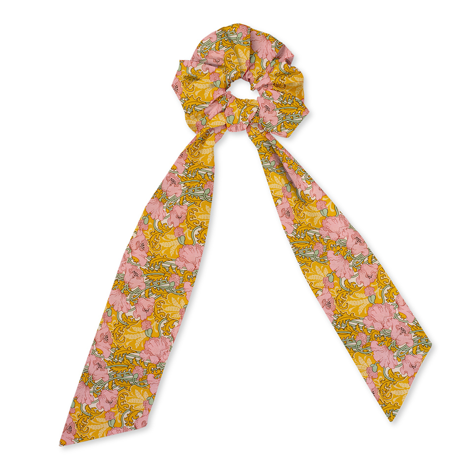 Chouchou foulard Liberty “Clementina” rose & jaune moutarde