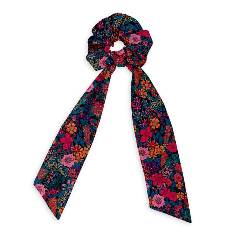 Foulard Liberty Neuf En Coton Tana Et Cachemire - Motif Fleuri Bleu Sur Pelouse, Fait Main