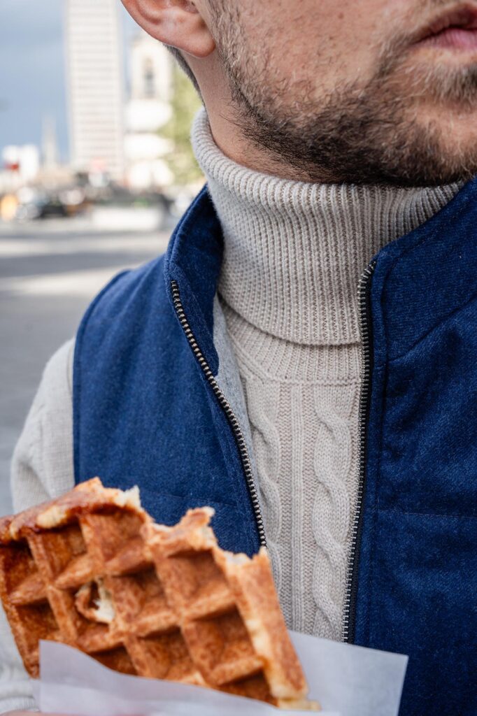 Doudoune sans manches en flanelle de laine de couleur bleue pour homme